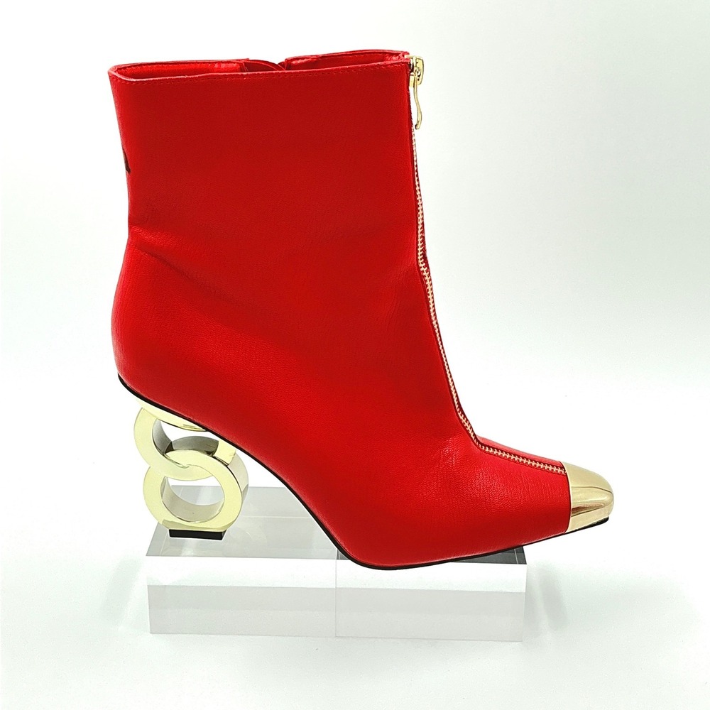 Ninety Union Size 10 Ankle Boot Red Chain Heel Metal Toe NEW Lovely $120